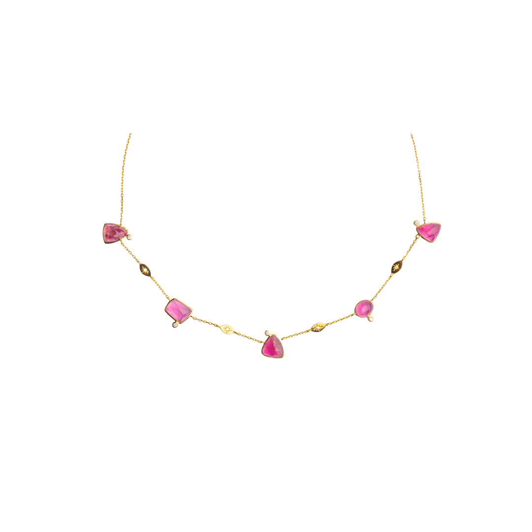 Rose Cut Pink Tourmaline & Diamond Necklace