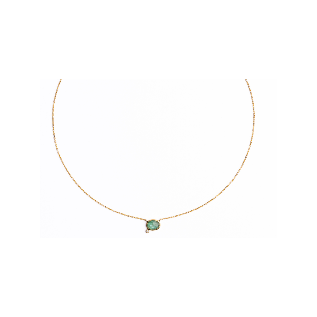 Oval Green Kyanite & Diamond Necklace