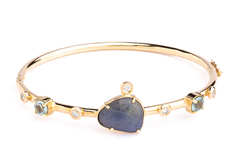 Rose Cut Sapphire, Aquamarine, & Diamond Bangle