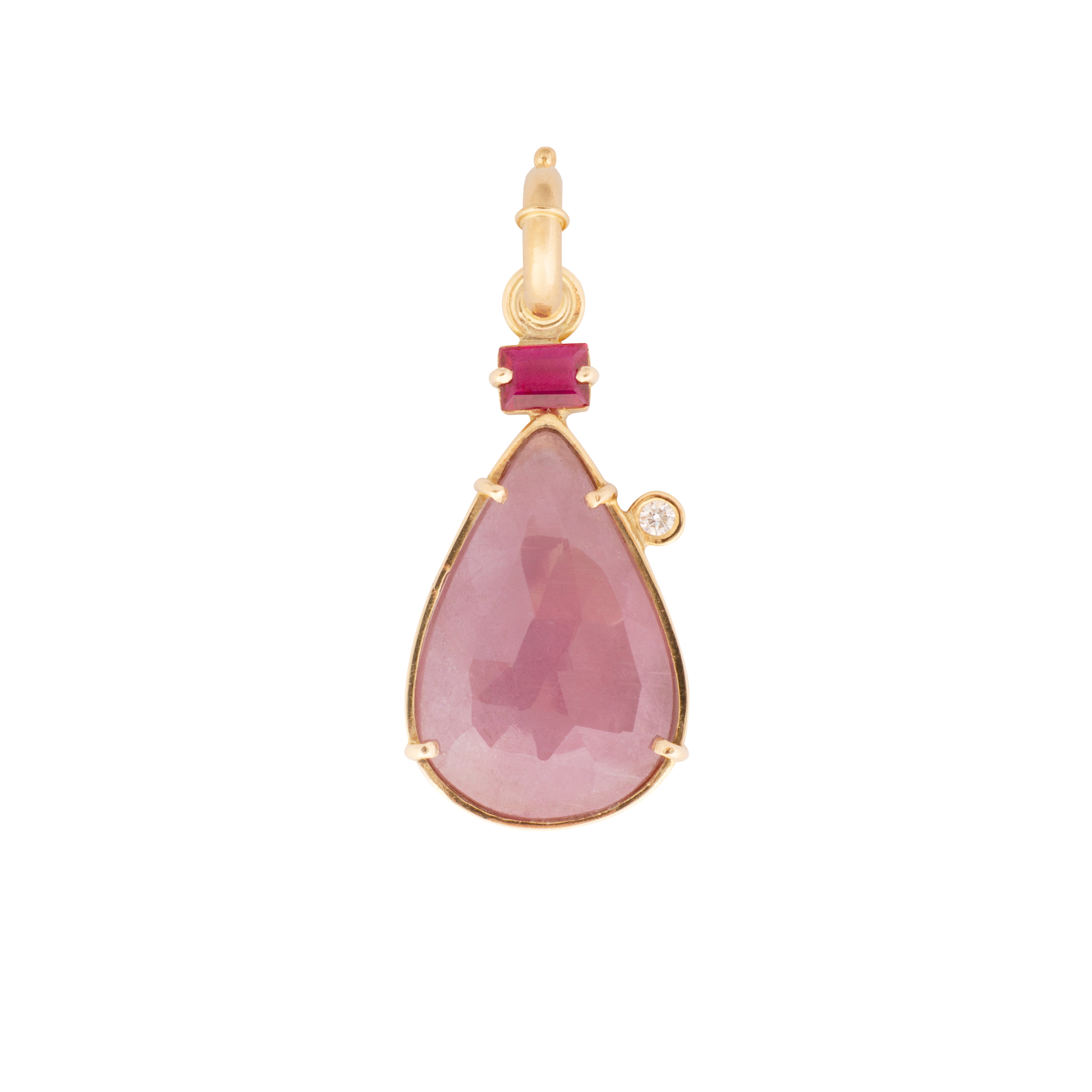 Pear Rose Cut Pink Sapphire Ruby & Diamond Charm