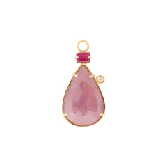 Pear Rose Cut Pink Sapphire Ruby & Diamond Charm