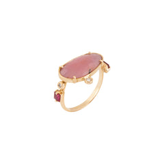 Rose Cut Pink Sapphire, Ruby & Diamond Ring