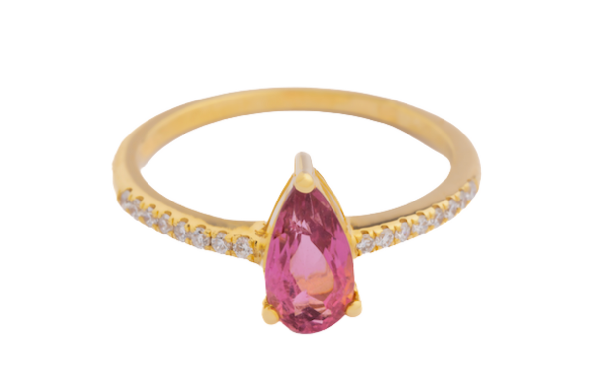 Pink Pear Tourmaline & Diamond Ring